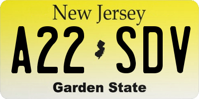 NJ license plate A22SDV