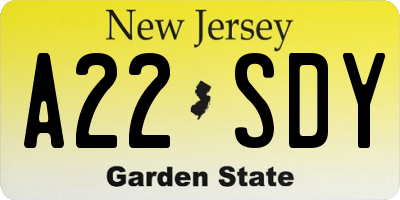 NJ license plate A22SDY