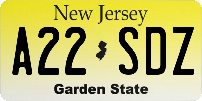 NJ license plate A22SDZ