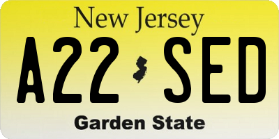 NJ license plate A22SED