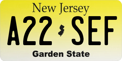 NJ license plate A22SEF
