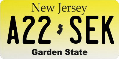 NJ license plate A22SEK
