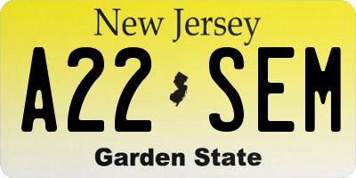 NJ license plate A22SEM