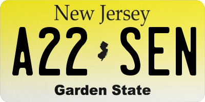 NJ license plate A22SEN