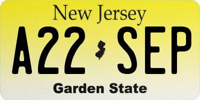 NJ license plate A22SEP