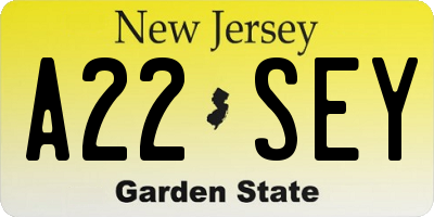 NJ license plate A22SEY