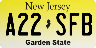 NJ license plate A22SFB