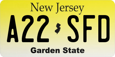 NJ license plate A22SFD