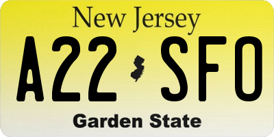 NJ license plate A22SFO