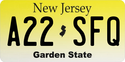 NJ license plate A22SFQ