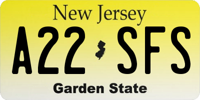 NJ license plate A22SFS