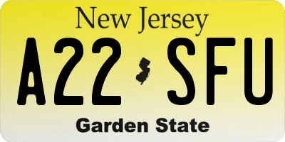 NJ license plate A22SFU