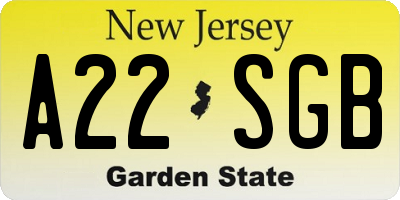 NJ license plate A22SGB