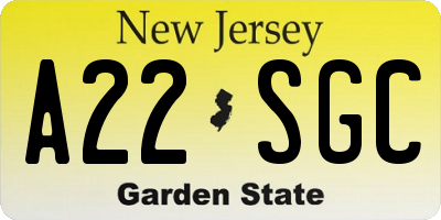 NJ license plate A22SGC