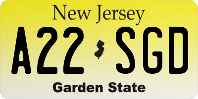 NJ license plate A22SGD