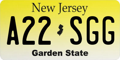 NJ license plate A22SGG