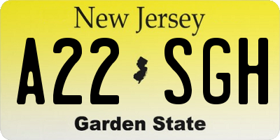NJ license plate A22SGH