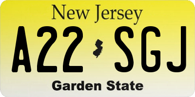 NJ license plate A22SGJ