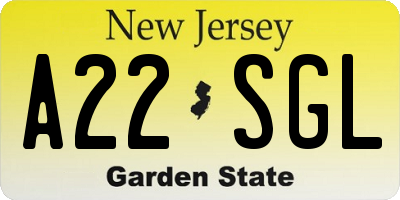 NJ license plate A22SGL
