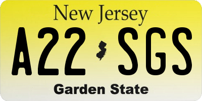 NJ license plate A22SGS