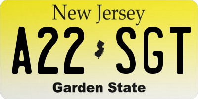 NJ license plate A22SGT