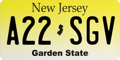 NJ license plate A22SGV