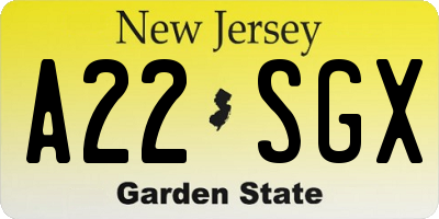 NJ license plate A22SGX