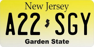 NJ license plate A22SGY