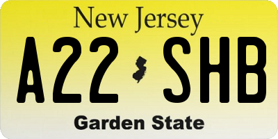 NJ license plate A22SHB