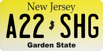 NJ license plate A22SHG
