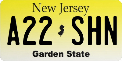 NJ license plate A22SHN