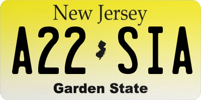 NJ license plate A22SIA