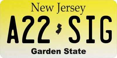NJ license plate A22SIG