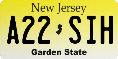 NJ license plate A22SIH