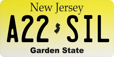 NJ license plate A22SIL
