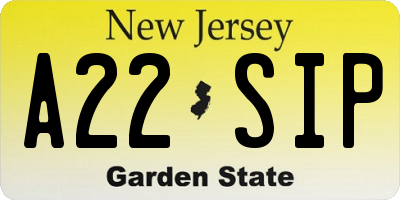 NJ license plate A22SIP