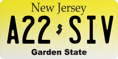 NJ license plate A22SIV