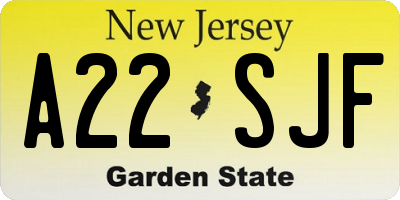 NJ license plate A22SJF
