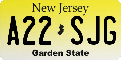 NJ license plate A22SJG