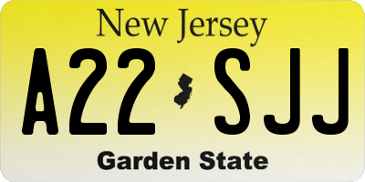NJ license plate A22SJJ
