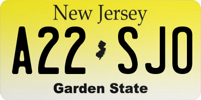 NJ license plate A22SJO