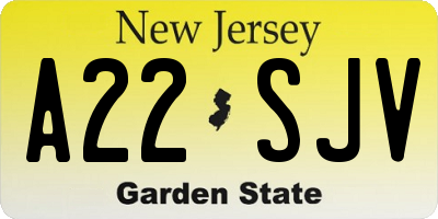 NJ license plate A22SJV