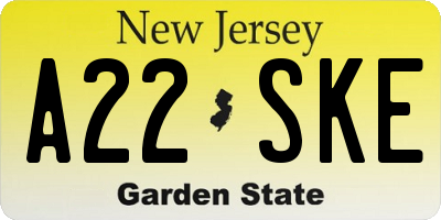 NJ license plate A22SKE