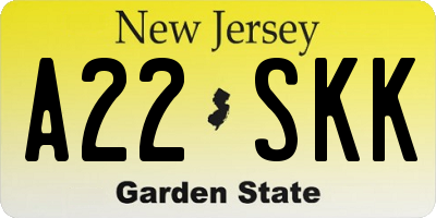 NJ license plate A22SKK