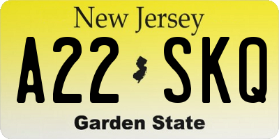 NJ license plate A22SKQ