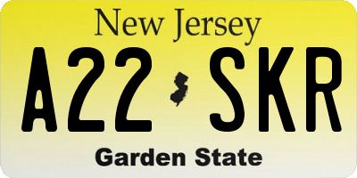 NJ license plate A22SKR