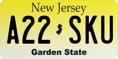 NJ license plate A22SKU