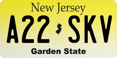 NJ license plate A22SKV