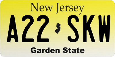 NJ license plate A22SKW