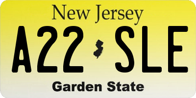 NJ license plate A22SLE